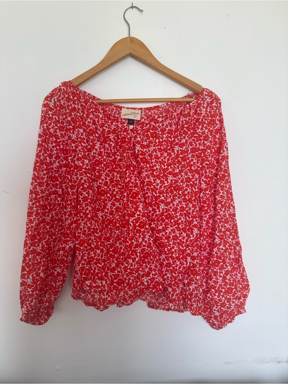 Universal Thread Red Floral Tie-Neck Peasant Blouse